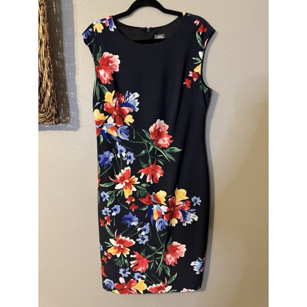 Vince Camuto Dress 14 Navy Blue Florals Stretch Sheath Washable NEW $148 - Picture 11 of 12